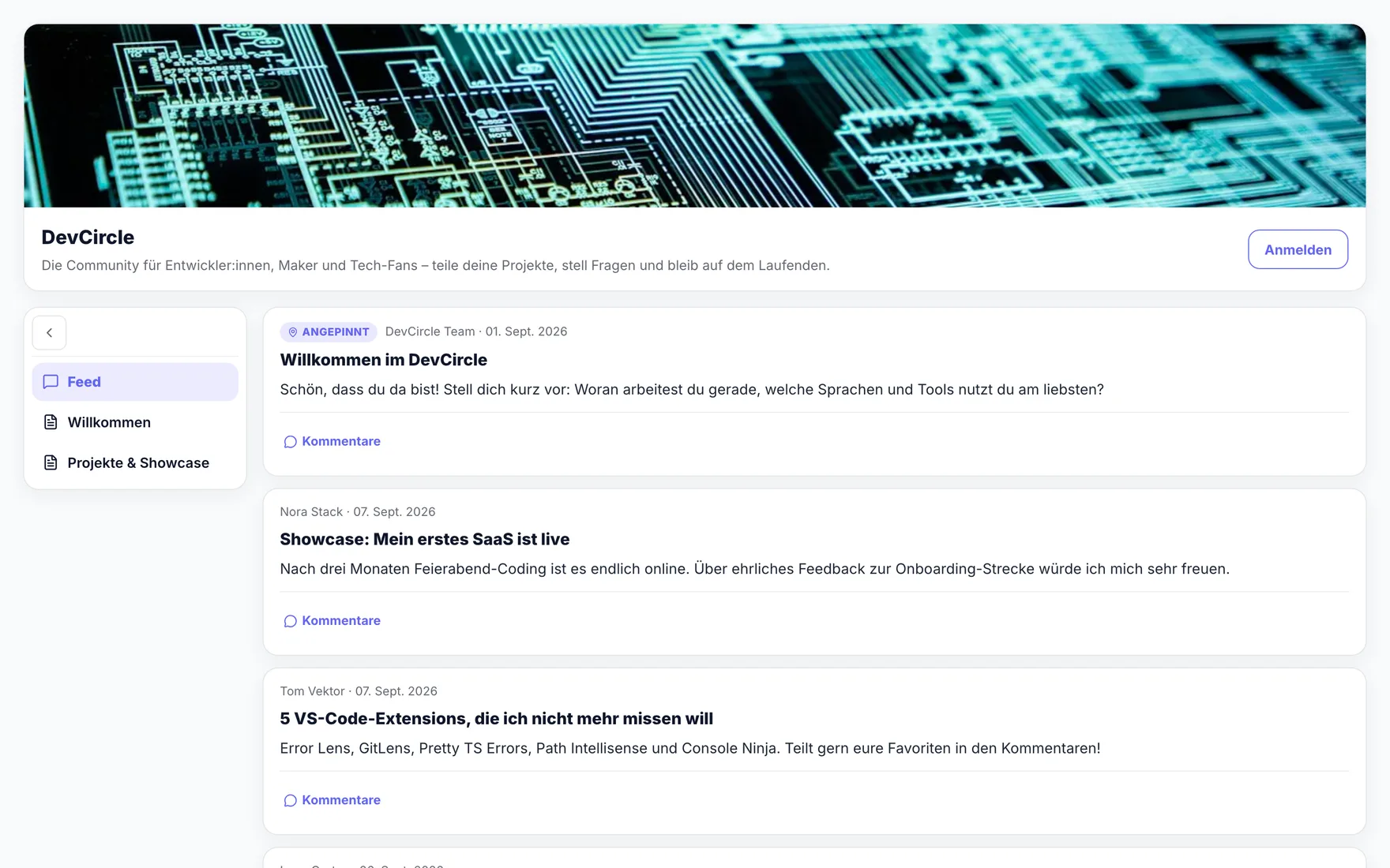 BirdBuild Community-Portal – Feed, Beiträge und Seiten