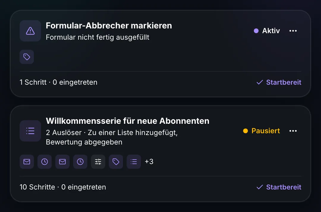 BirdBuild Automatisierungen mit Status und Schritten
