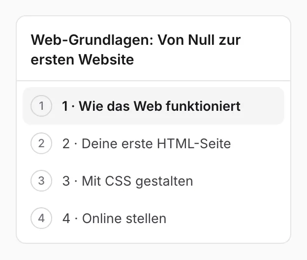 Kurs mit Lektionsliste im Community-Portal