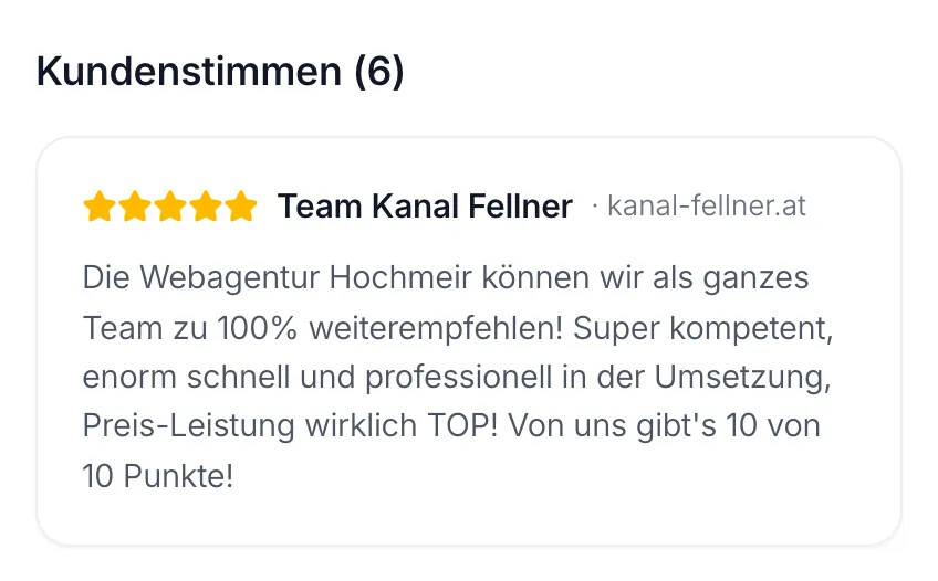 Partner-Profil mit Kundenstimmen