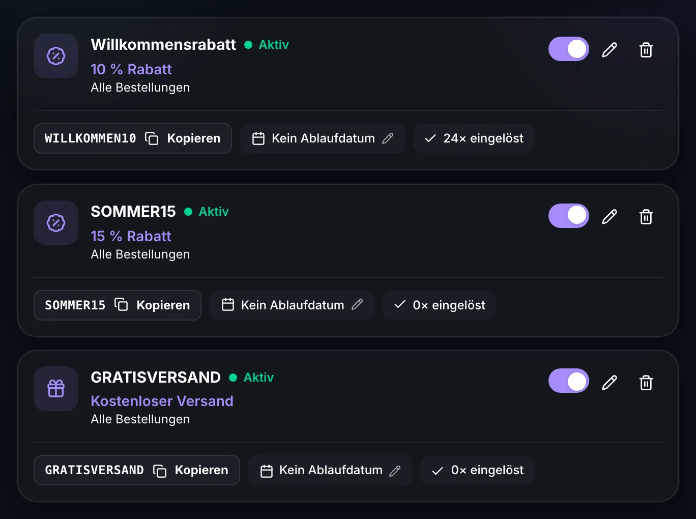 BirdBuild Rabattcodes mit Status und Einlösungen
